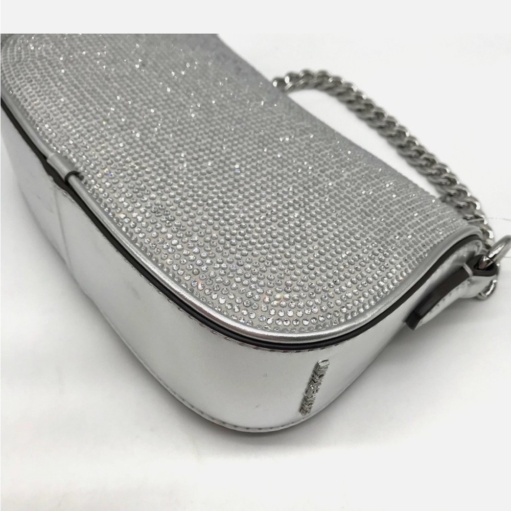 Michael Kors Silver Leather Carmela Small Pouchette Crossbody Bag - Picture 6 of 8